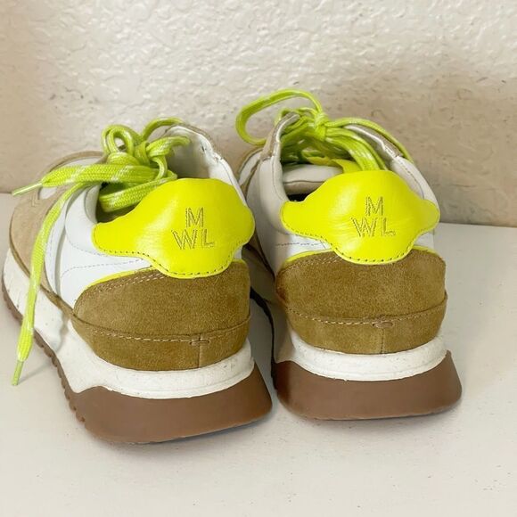 Madewell Kickoff Trainer Sneaker in Luminary Citron leather and tan suede 7.5 - Picture 13 of 16